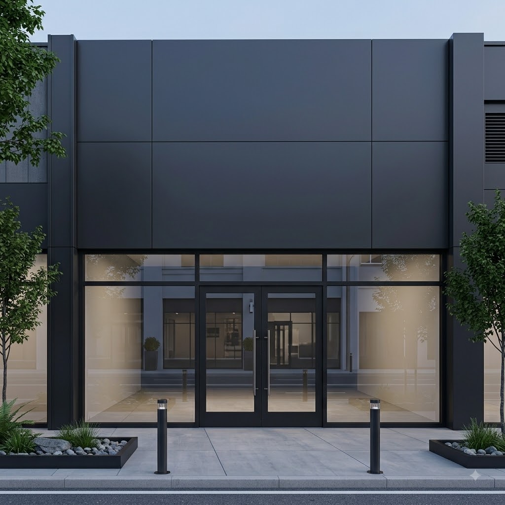 Storefront with a blank sign panel