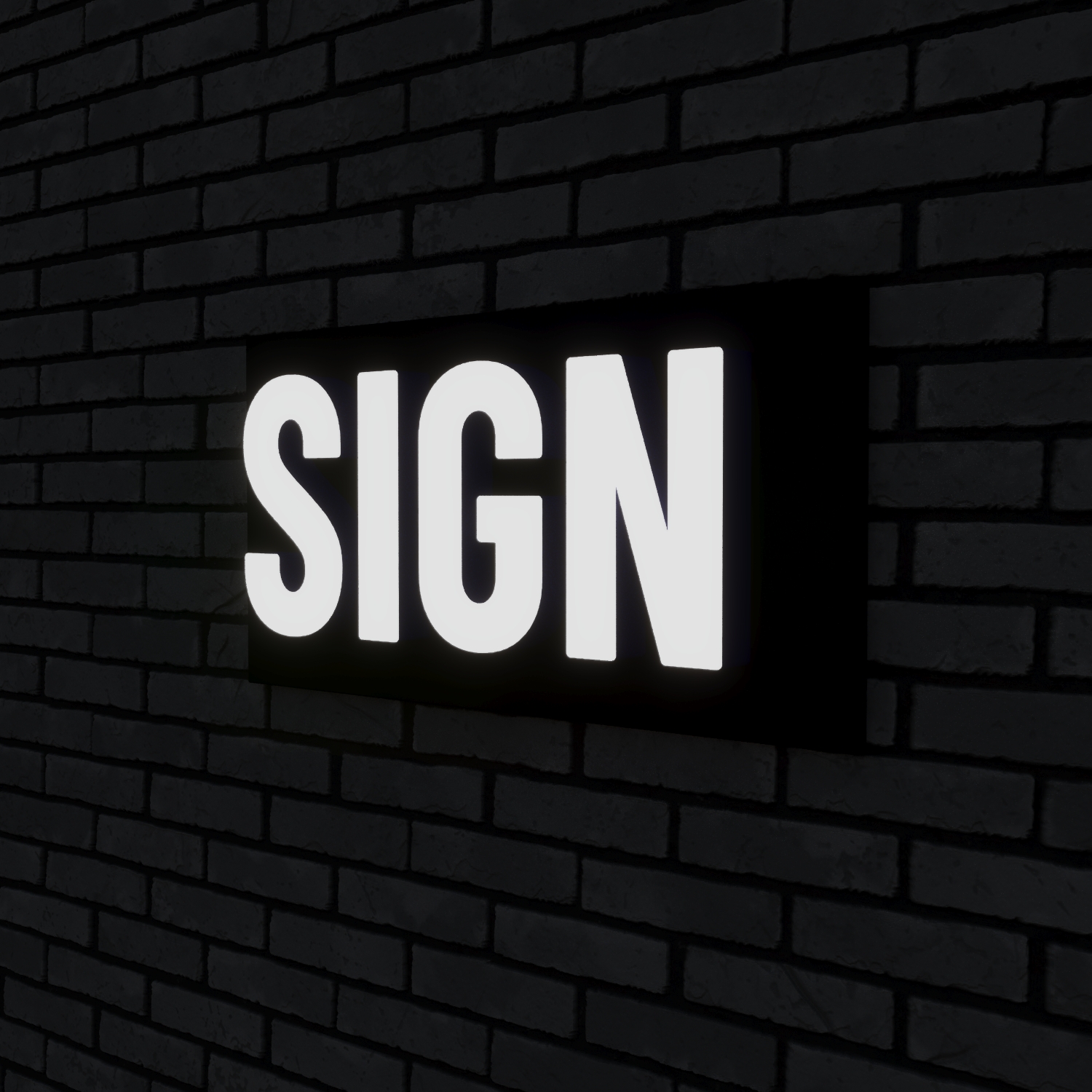 AI-rendered channel letter sign lit up on a brick storefront at night